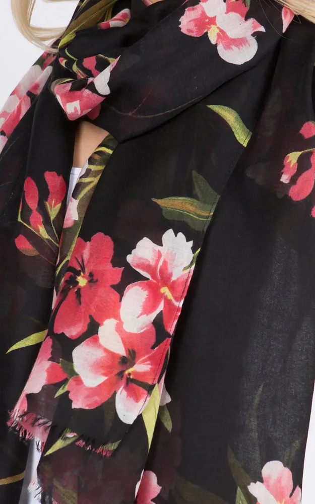 OP1C62 Floral Pattern Print Oblong Scarf