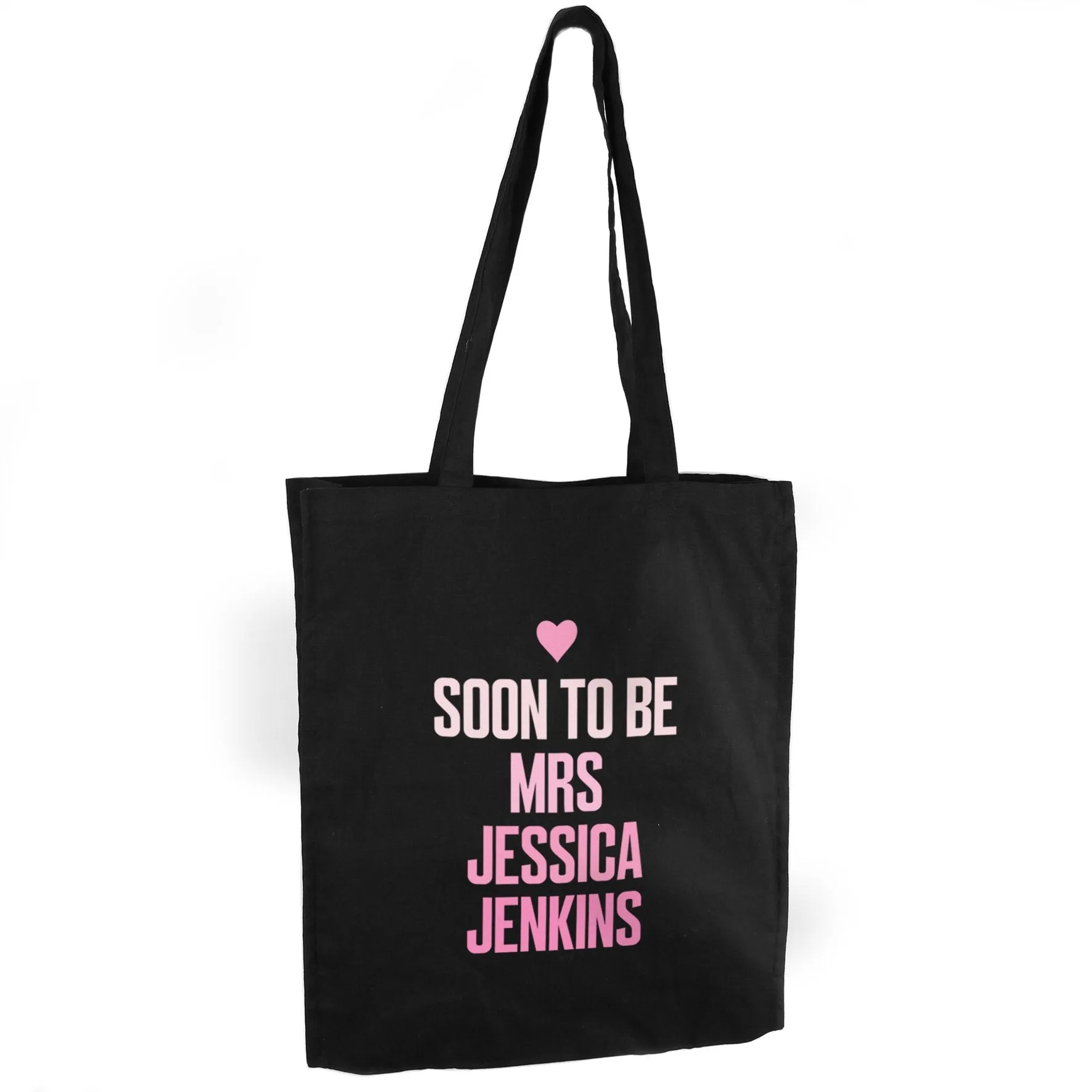 Personalised Pink Text Black Cotton Bag