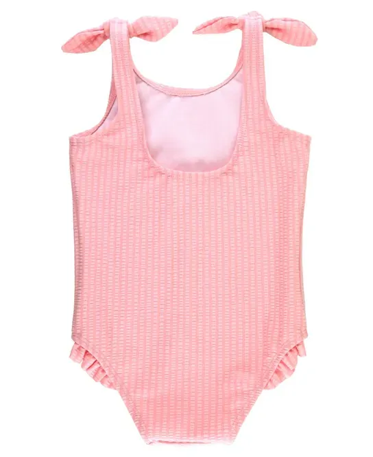 Pink Seersucker Tie Shoulder One Piece Bathing Suit