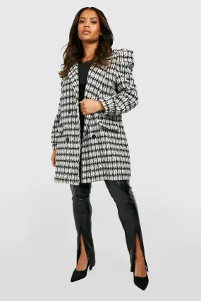 Plus Boucle Double Breasted Puff Sleeve Blazer