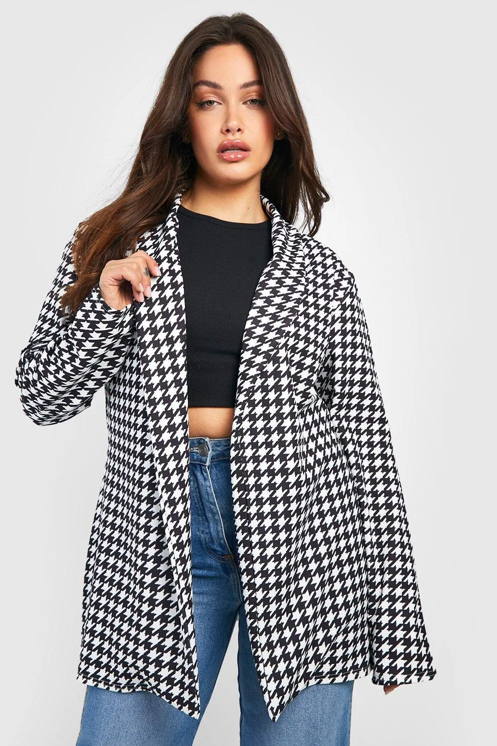 Plus Dogtooth Relaxed Fit Blazer