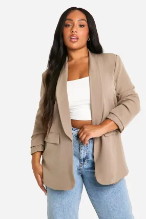 Plus Ruched Sleeve Lapel Detail Blazer