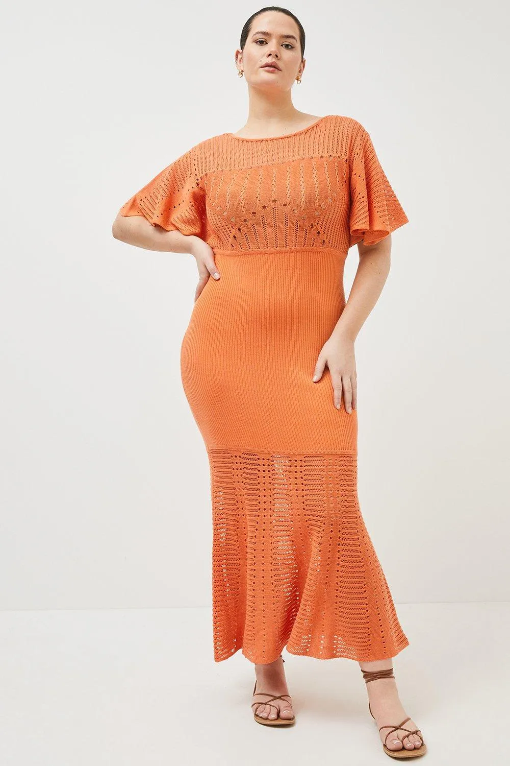 Plus size Crochet Knit Cross Back Detail Midi Dress | Karen Millen