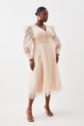 Plus Size Cutwork Organdie Buttoned Woven Maxi | Karen Millen