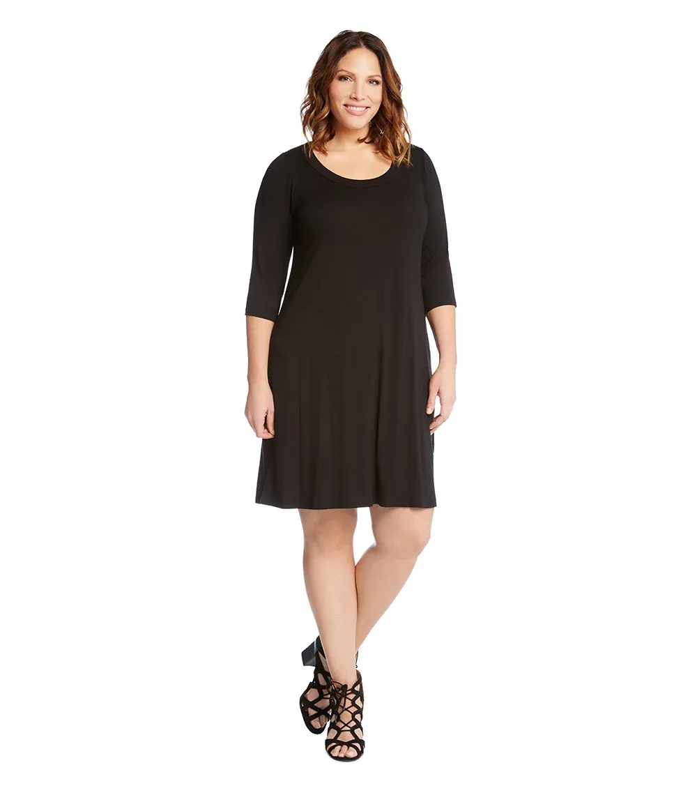 Plus Size Three Quarter Sleeve A-Line Dress