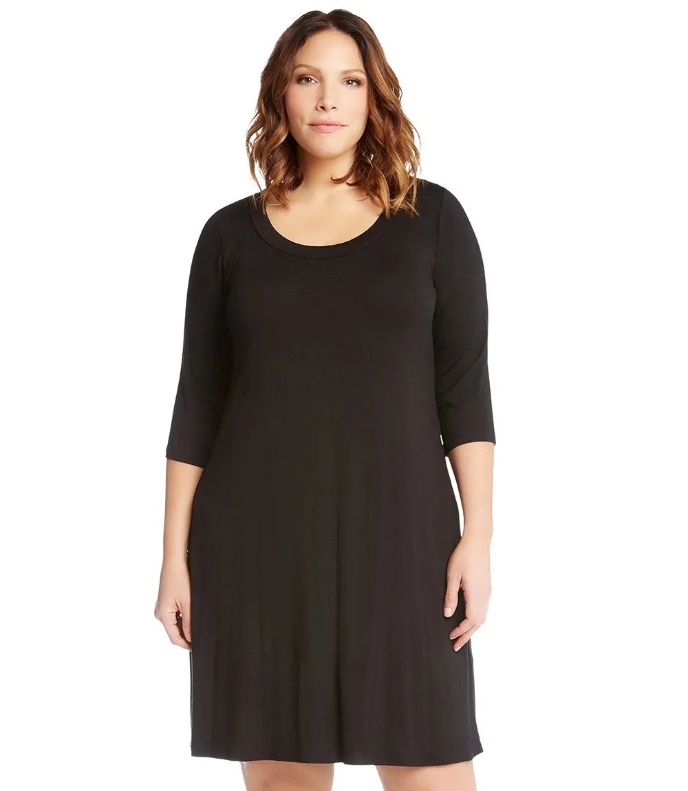 Plus Size Three Quarter Sleeve A-Line Dress