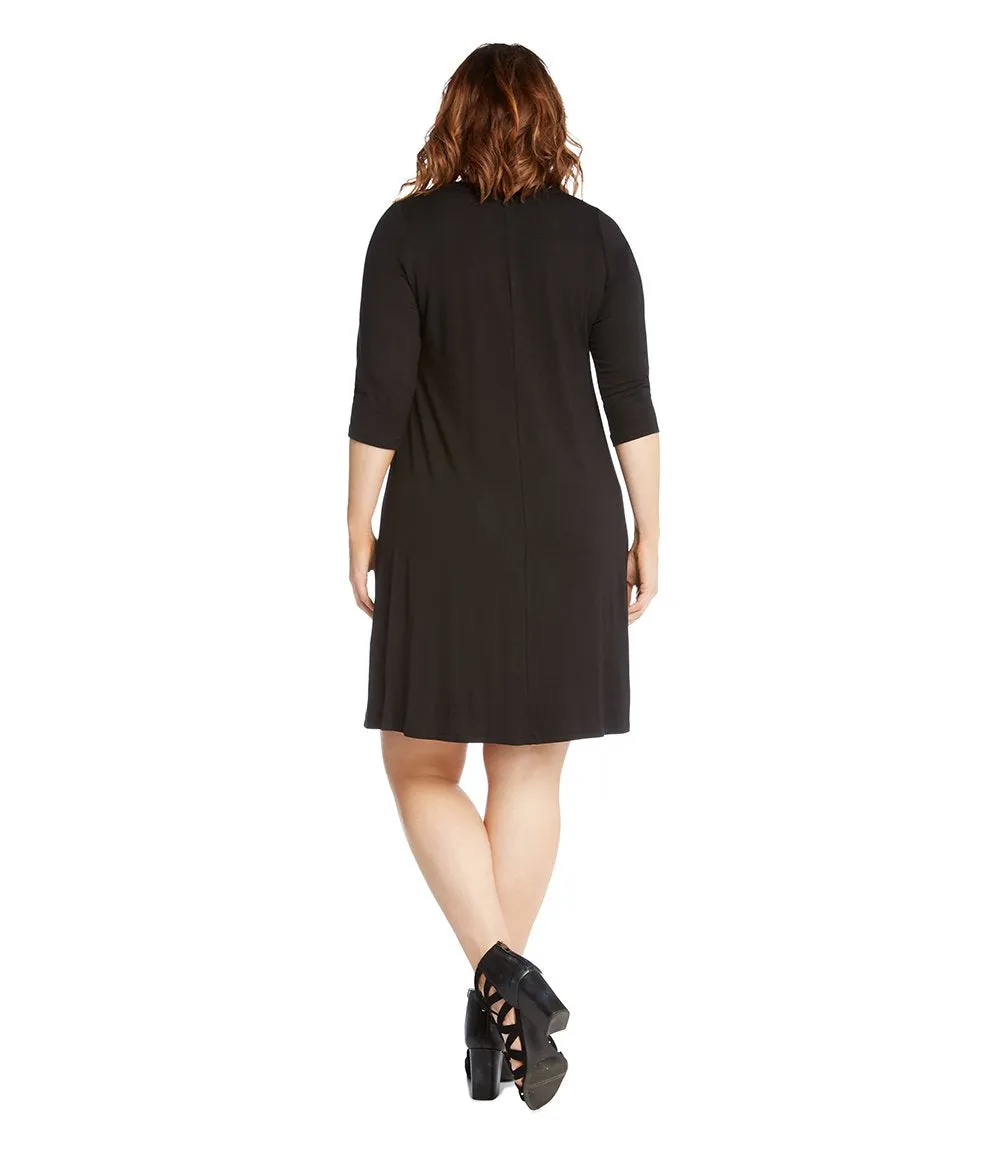 Plus Size Three Quarter Sleeve A-Line Dress