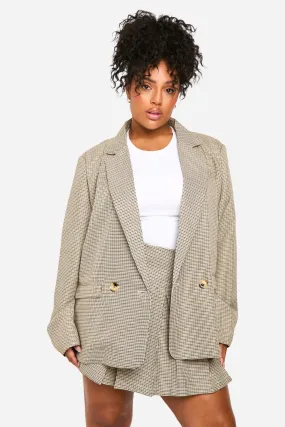 Plus Tonal Check Double Breasted Oversized Blazer