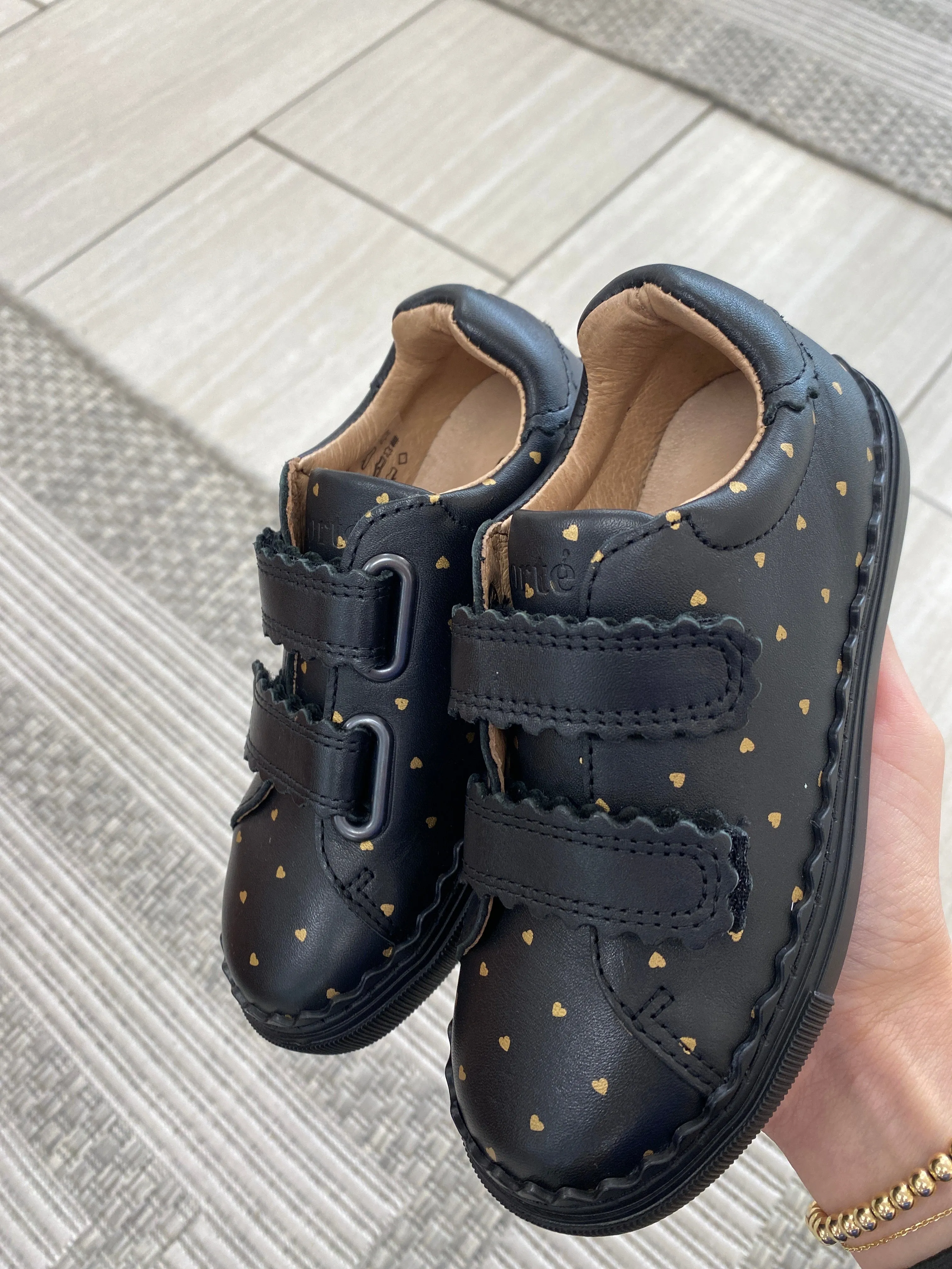 Porte Black and Gold Heart Velcro Sneaker