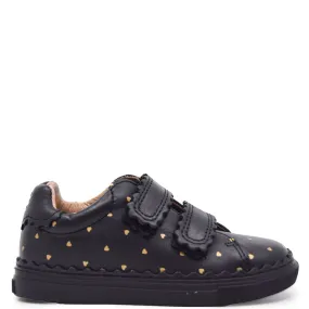 Porte Black and Gold Heart Velcro Sneaker