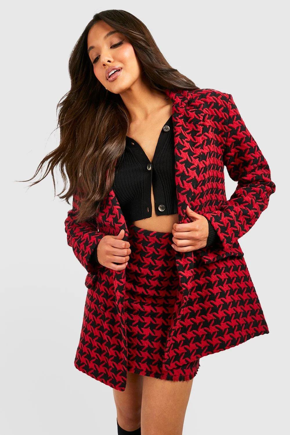 Premium Dogtooth Boucle Tailored Blazer