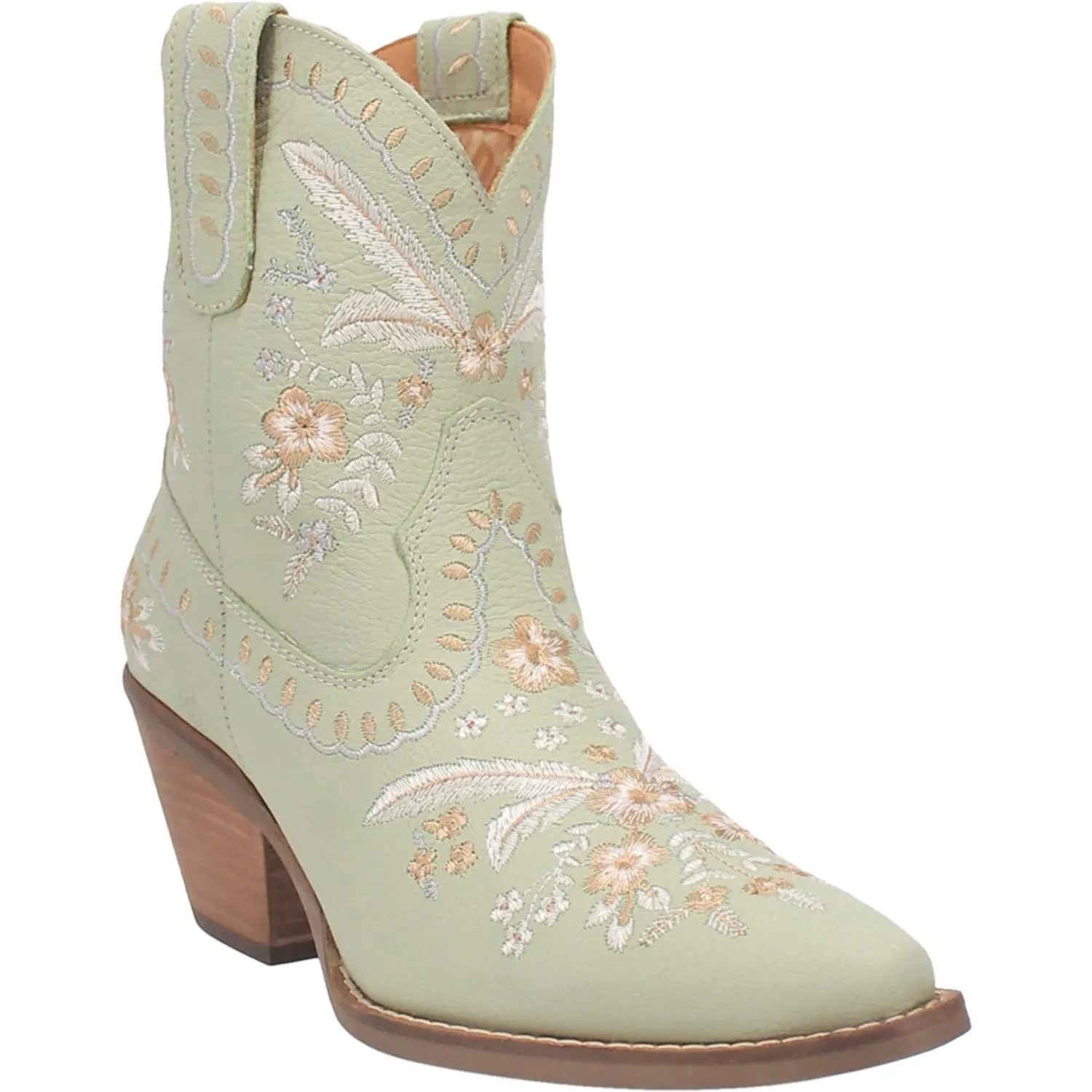 Primrose Mint Leather Boots w/ Stitched Floral Designs (DS)