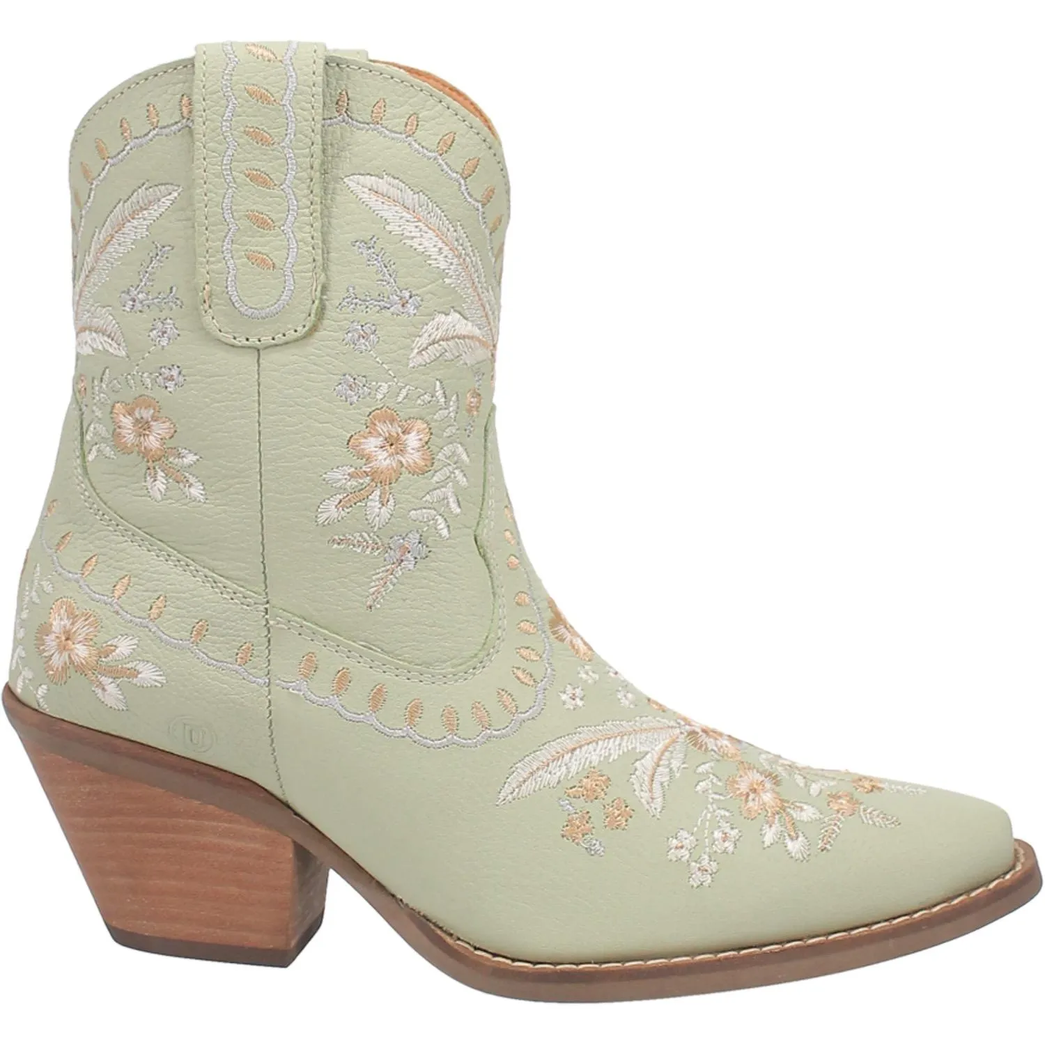 Primrose Mint Leather Boots w/ Stitched Floral Designs (DS)