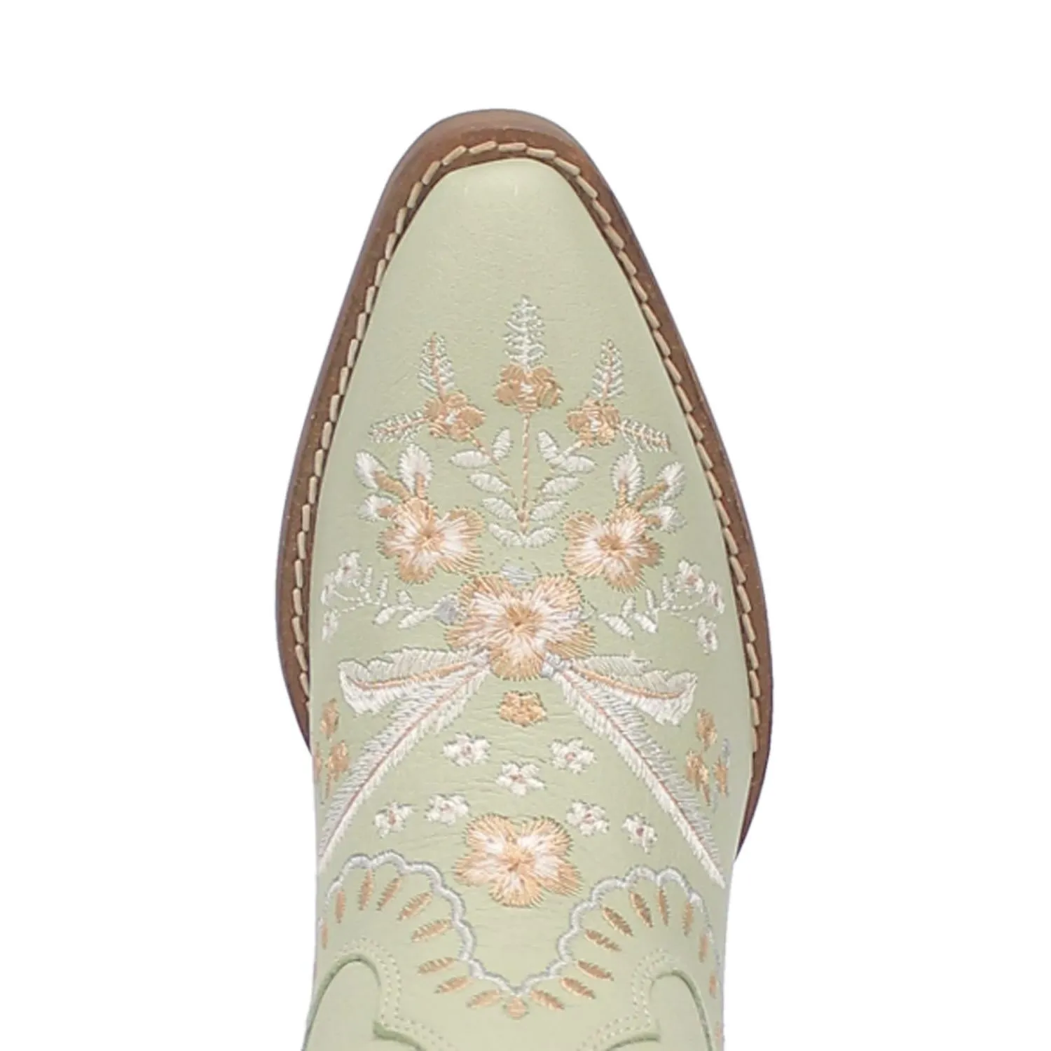 Primrose Mint Leather Boots w/ Stitched Floral Designs (DS)