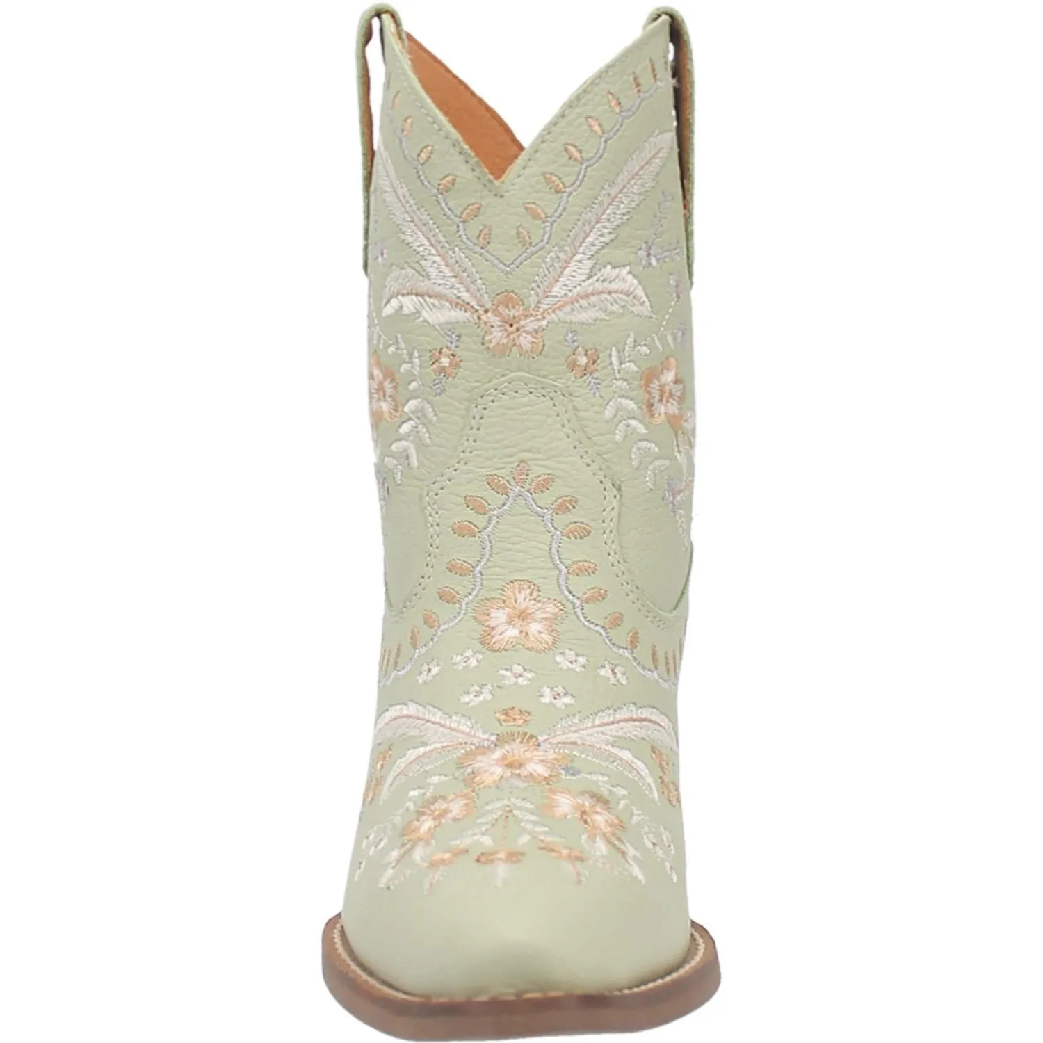 Primrose Mint Leather Boots w/ Stitched Floral Designs (DS)