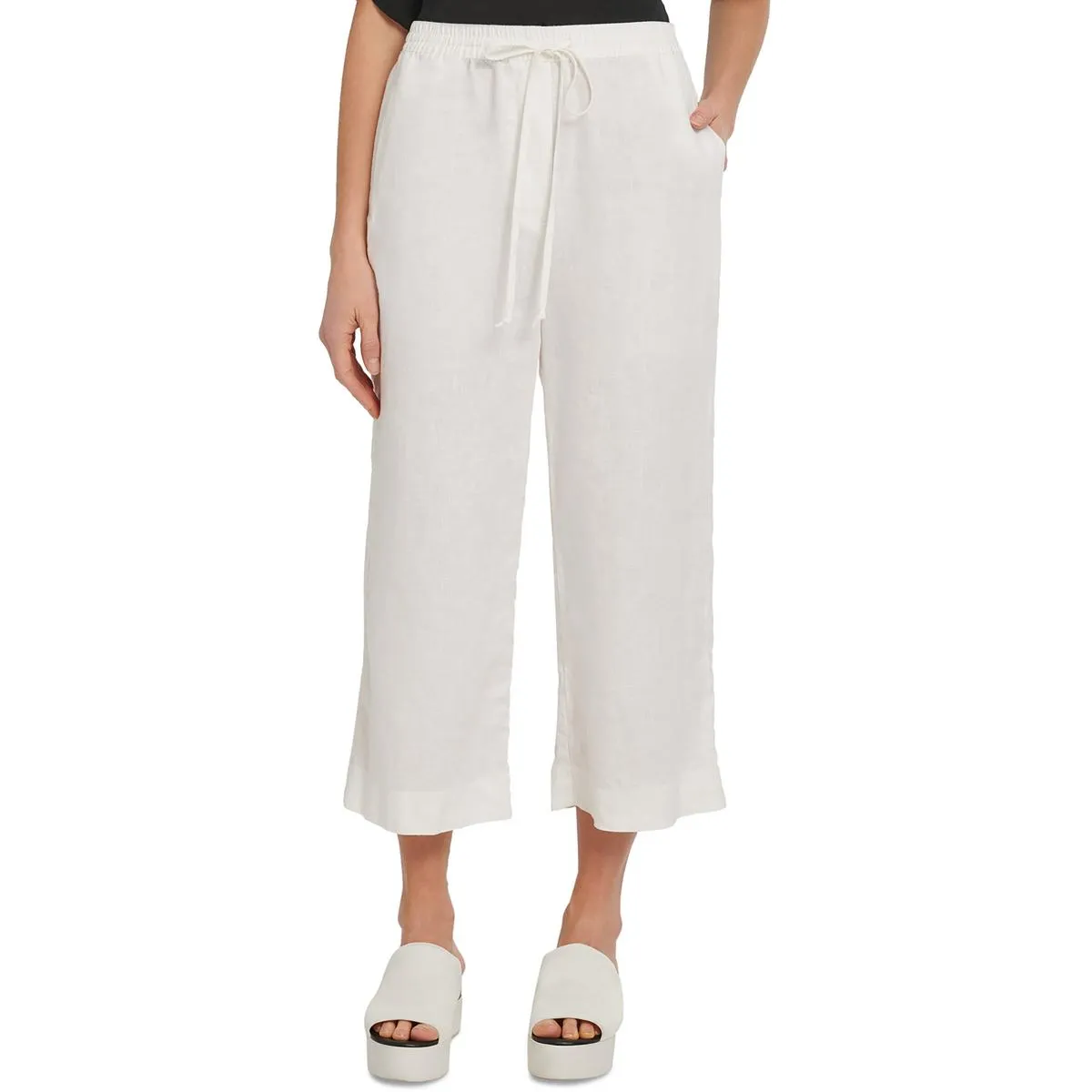 Pure DKNY Womens Linen Pull On Straight Leg Pants