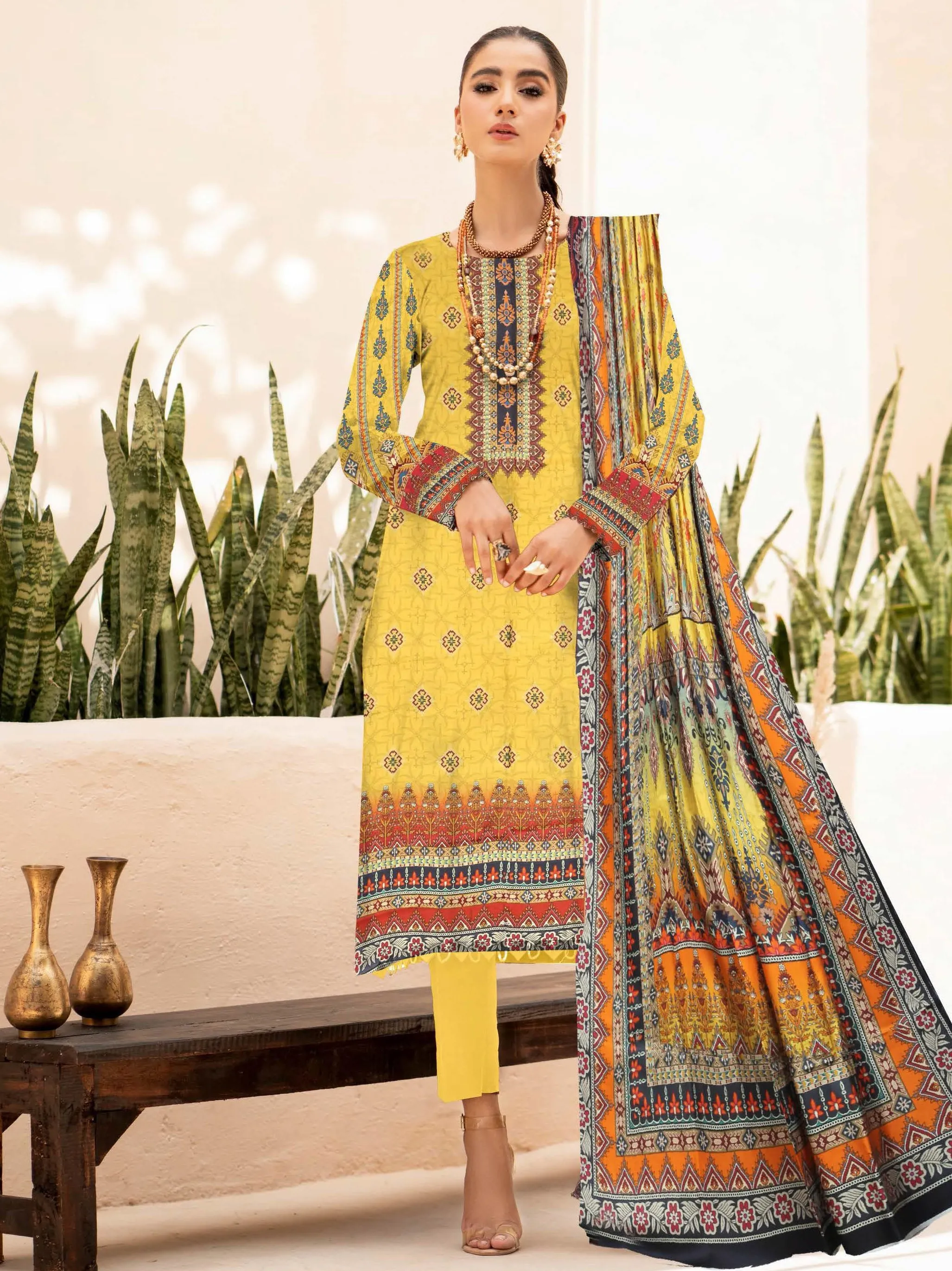 Rashk e Qamar Digital Printed Unique Linen Unstitched 3Pc Suit D-03