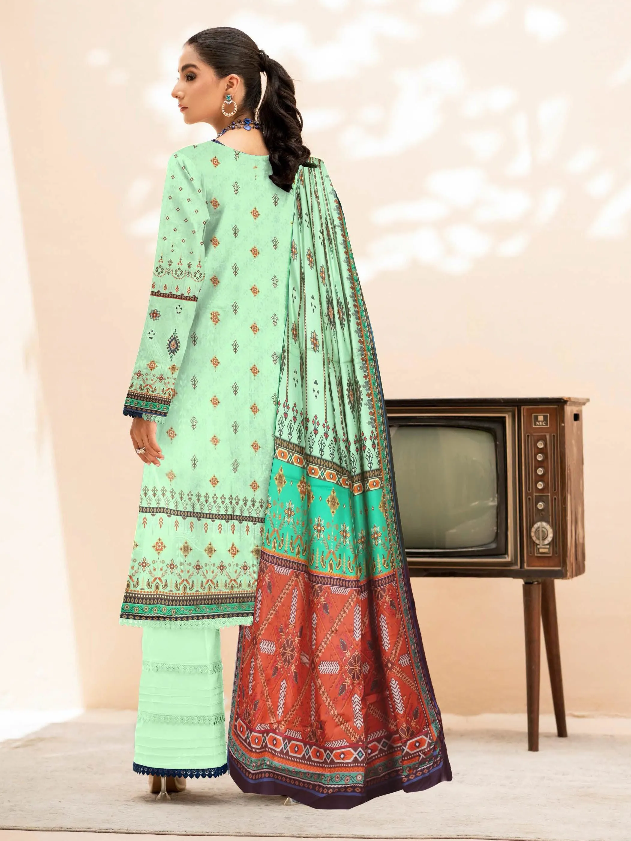 Rashk e Qamar Digital Printed Unique Linen Unstitched 3Pc Suit D-09