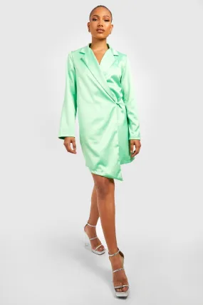 Satin Wrap Blazer Dress