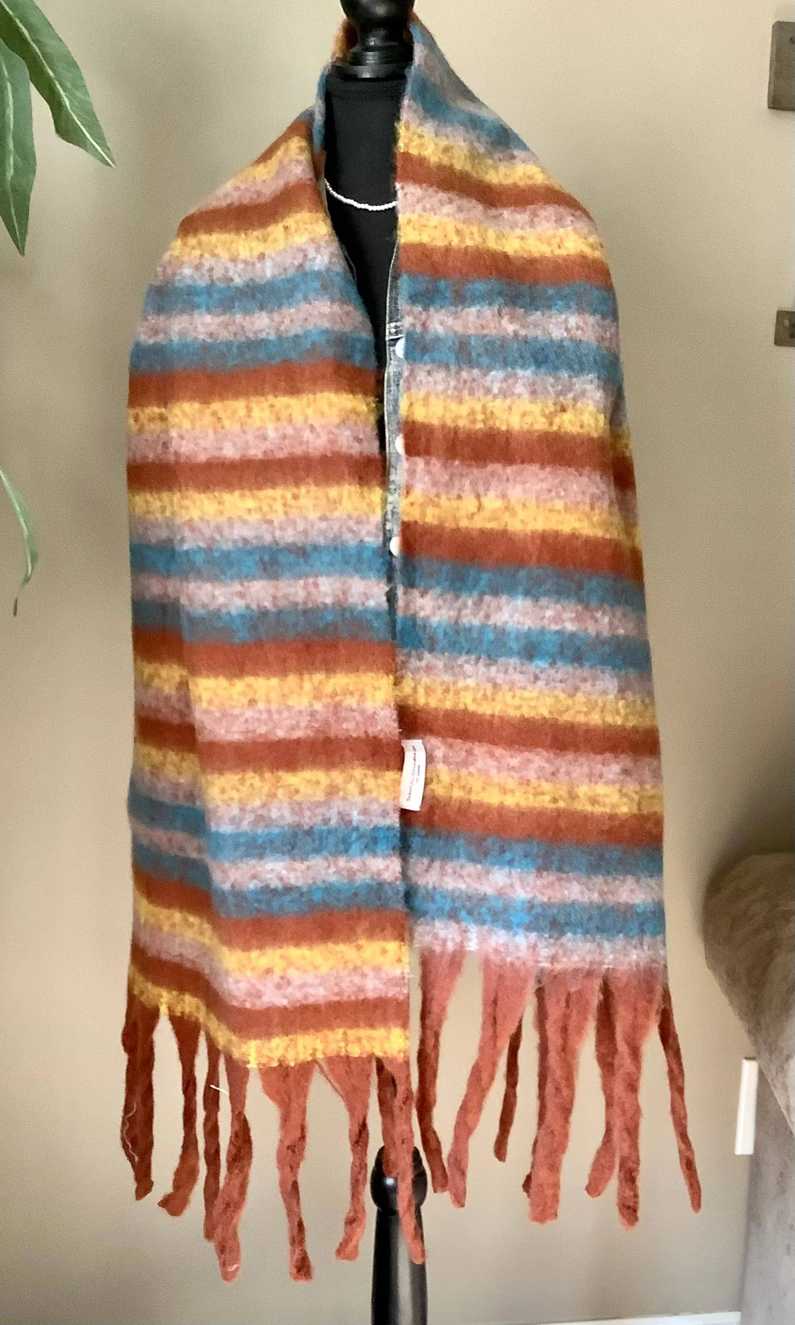 Scarf, fringe scarf, chunky scarf, winter scarf, denim blues