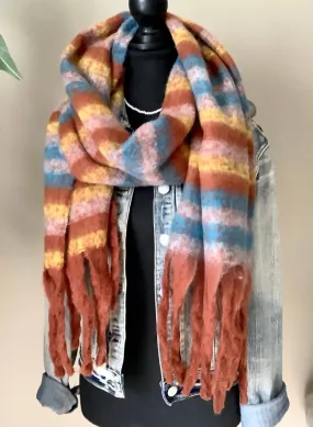 Scarf, fringe scarf, chunky scarf, winter scarf, denim blues