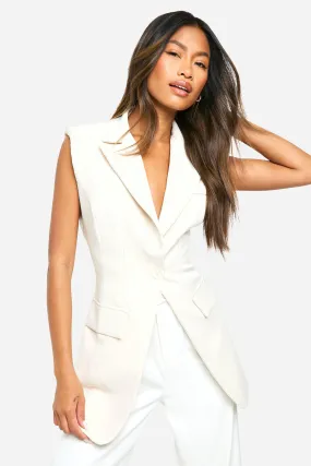 Seam Detail Cinched Waist Fitted Sleeveless Blazer