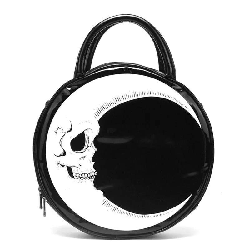 SKELLY MOON ROUND GOTH HANDBAG