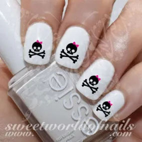 Skull Nail Art Skull with Pink Bow Nail Water Decals Water Slides