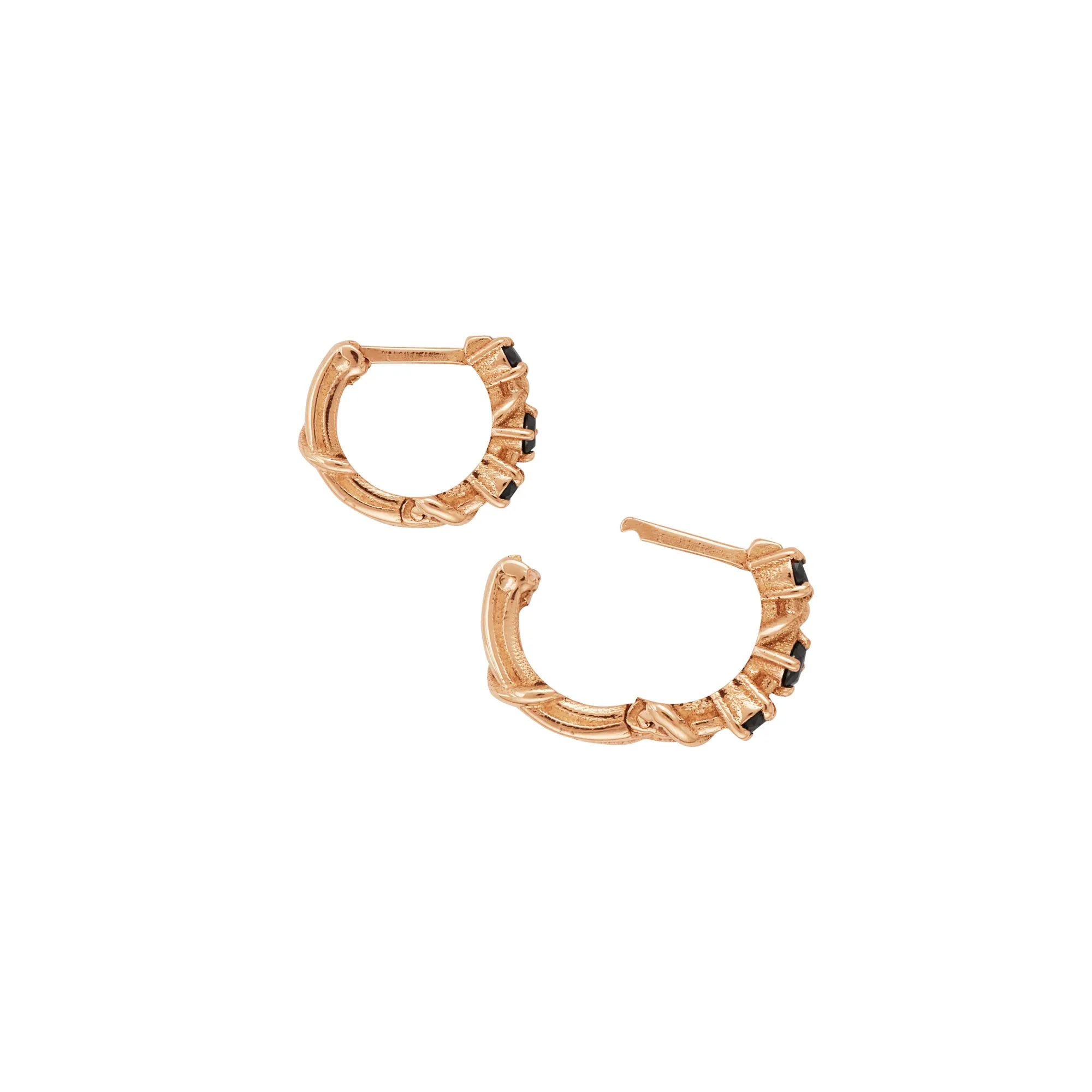 STUDDED THREE STONE VINE HOOPS, XS