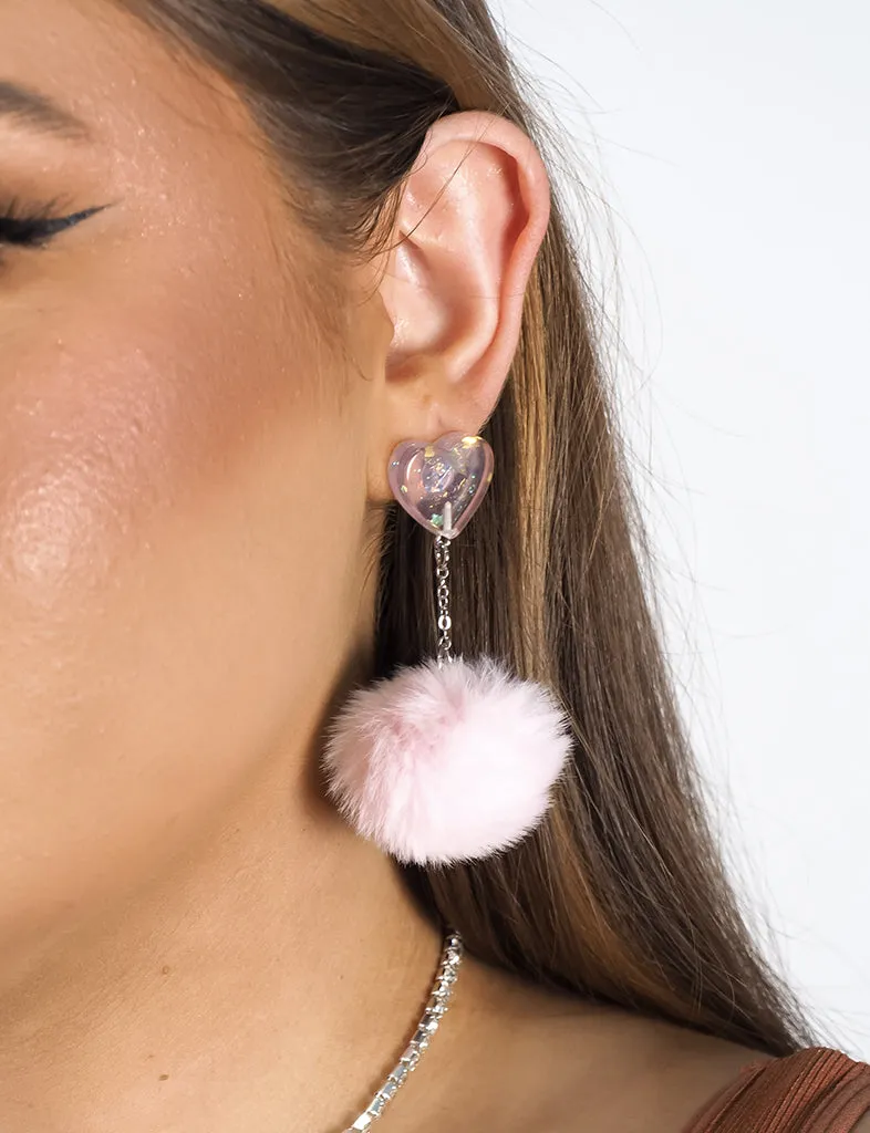 SWEET POM POM EARRINGS - BABY PINK