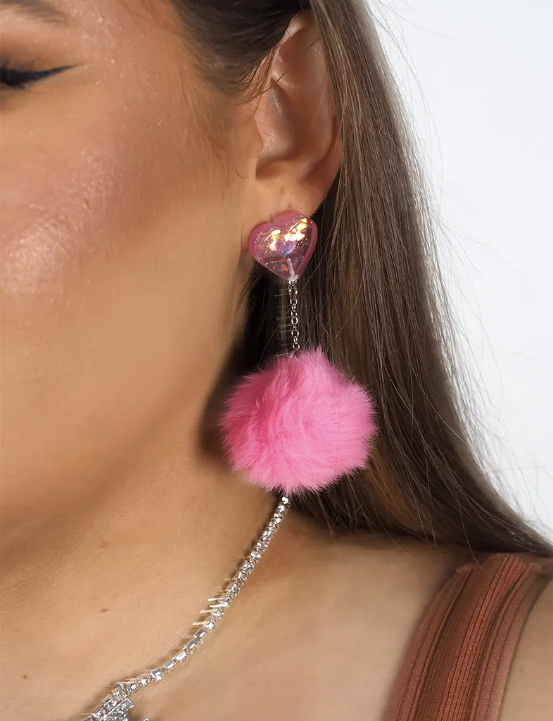 SWEET POM POM EARRINGS - HOT PINK