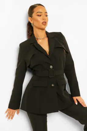 Tailored Open Back Belted Blazer