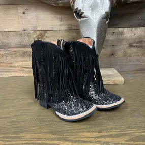 Tanner Mark Stormi Black Shimmer with Fringe Toddler Boots