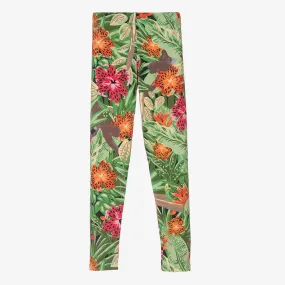 Teen Girls Green Cotton Floral Leggings