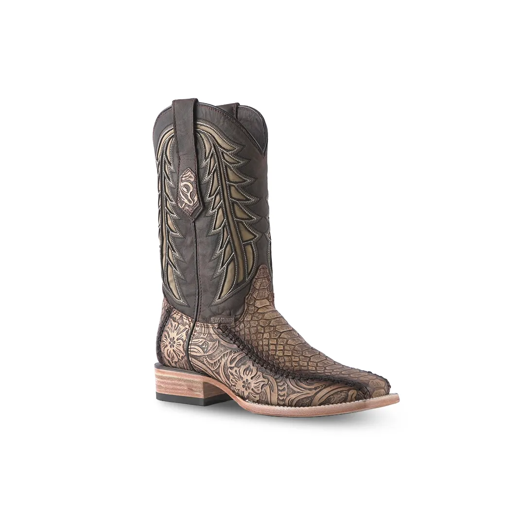 Texas Country Boot Python Cincelado Natural Rustico E680 Square Toe