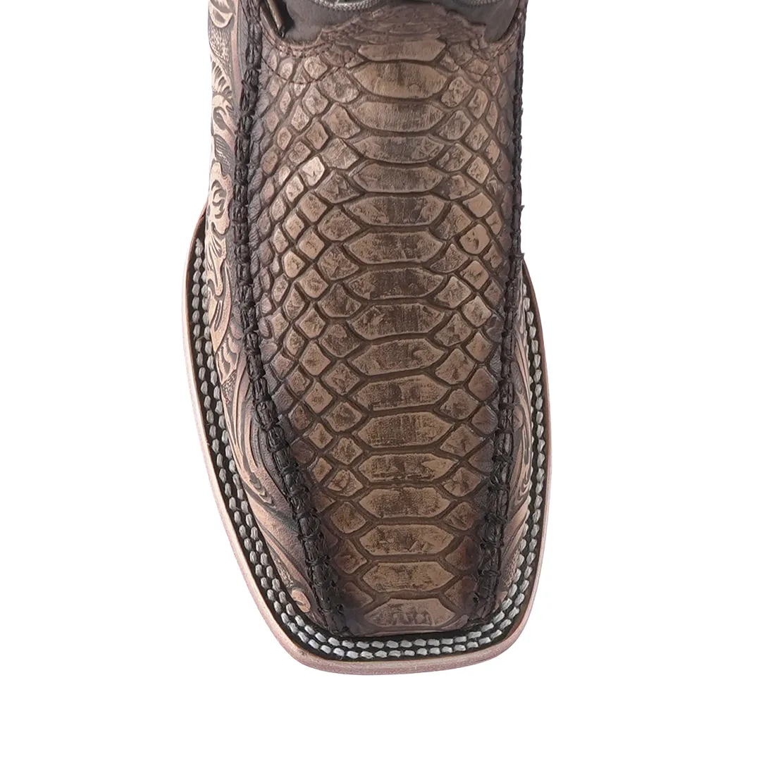 Texas Country Boot Python Cincelado Natural Rustico E680 Square Toe