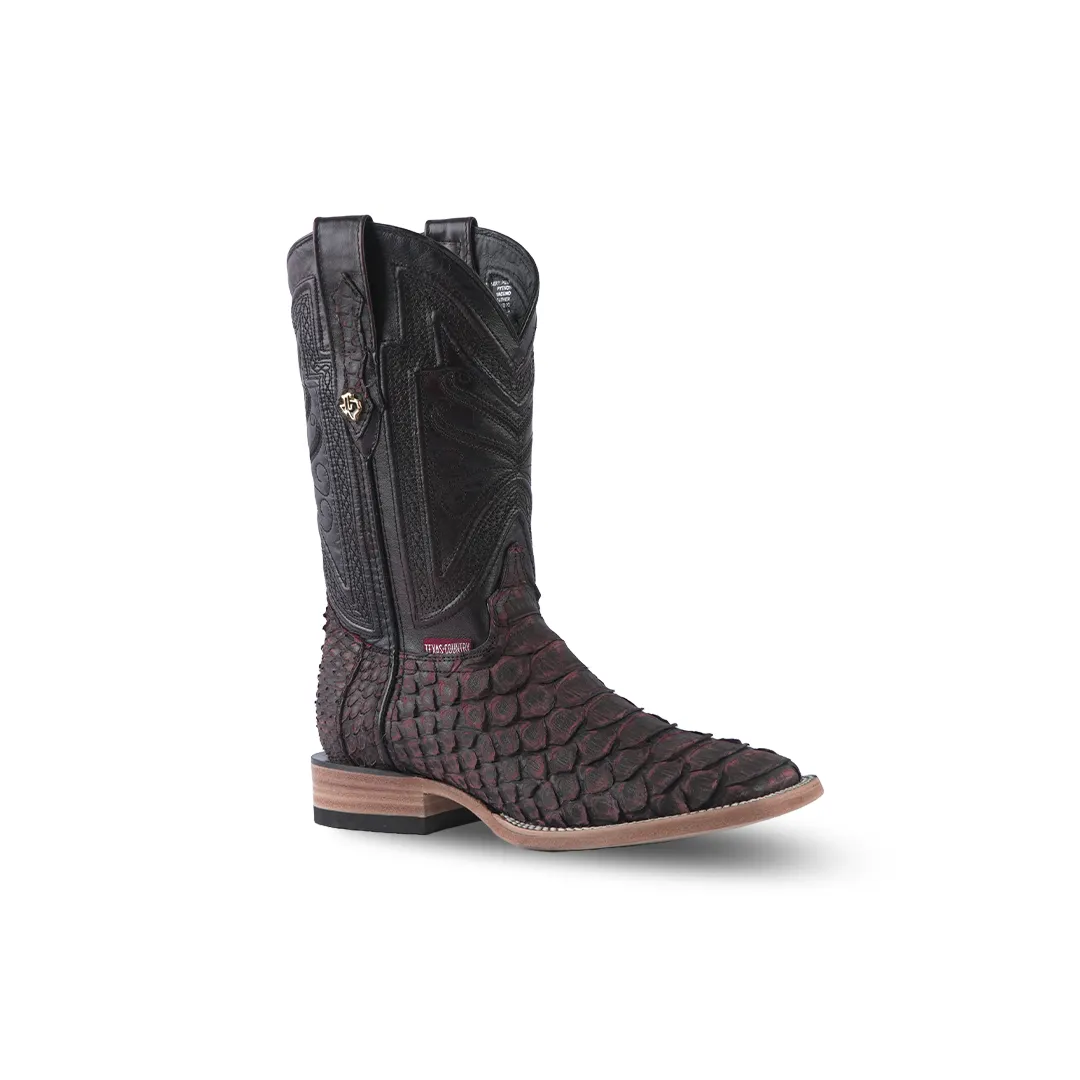 Texas Country Boot Python Jumbo Cherry Nobuck PN30