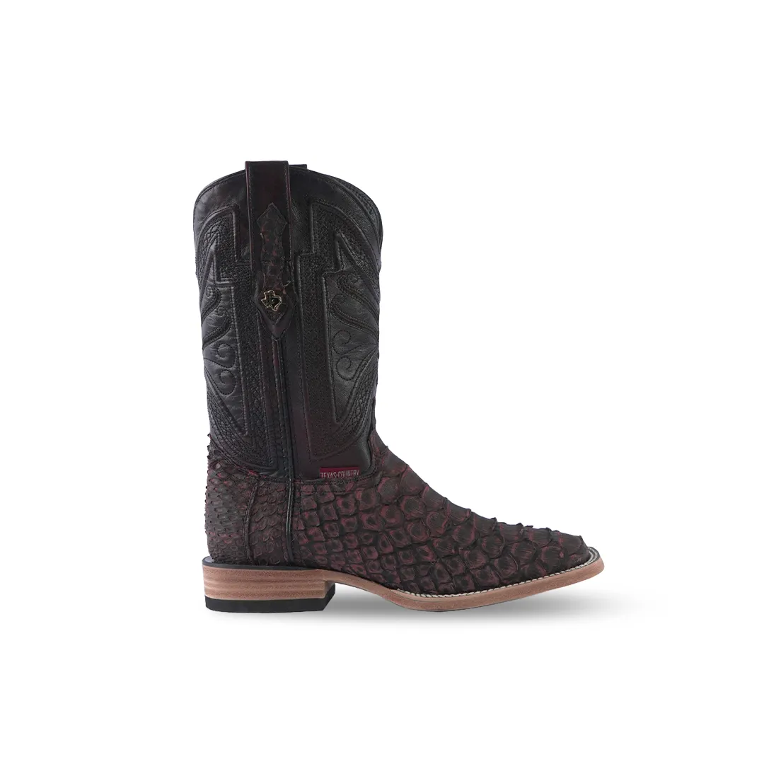 Texas Country Boot Python Jumbo Cherry Nobuck PN30