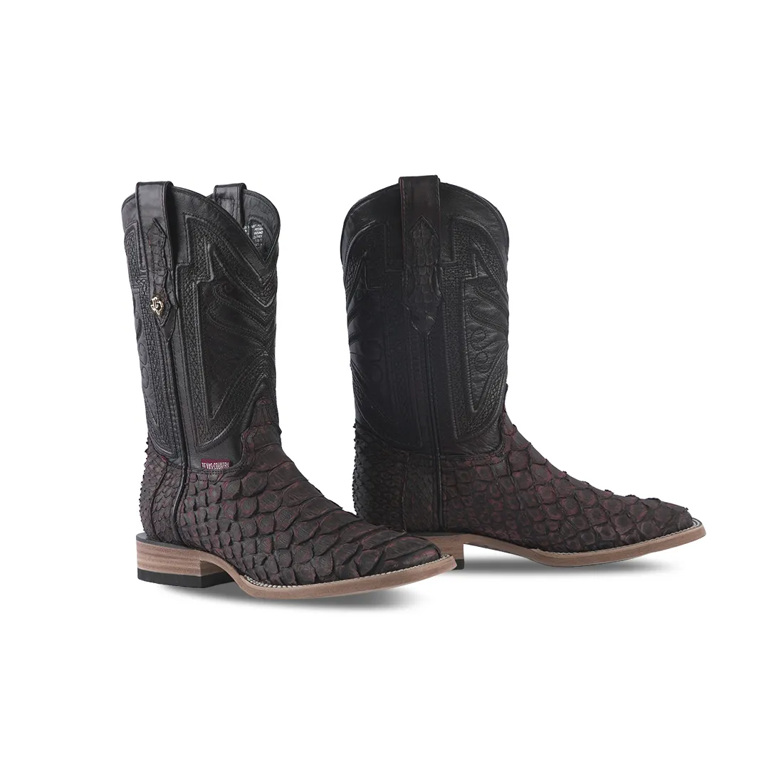 Texas Country Boot Python Jumbo Cherry Nobuck PN30