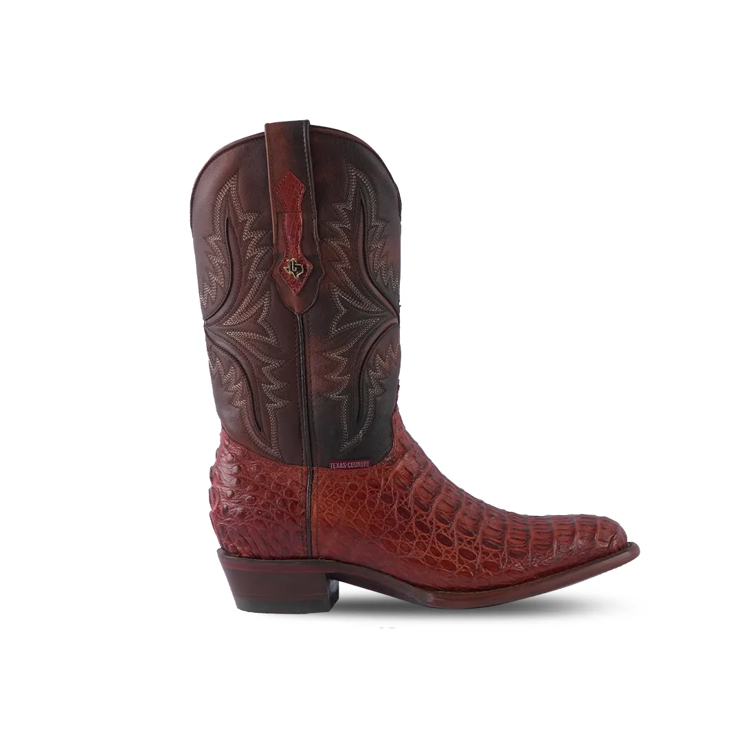 Texas Country Exotic Boot Lomo Caiman Brandy Round Toe LM220