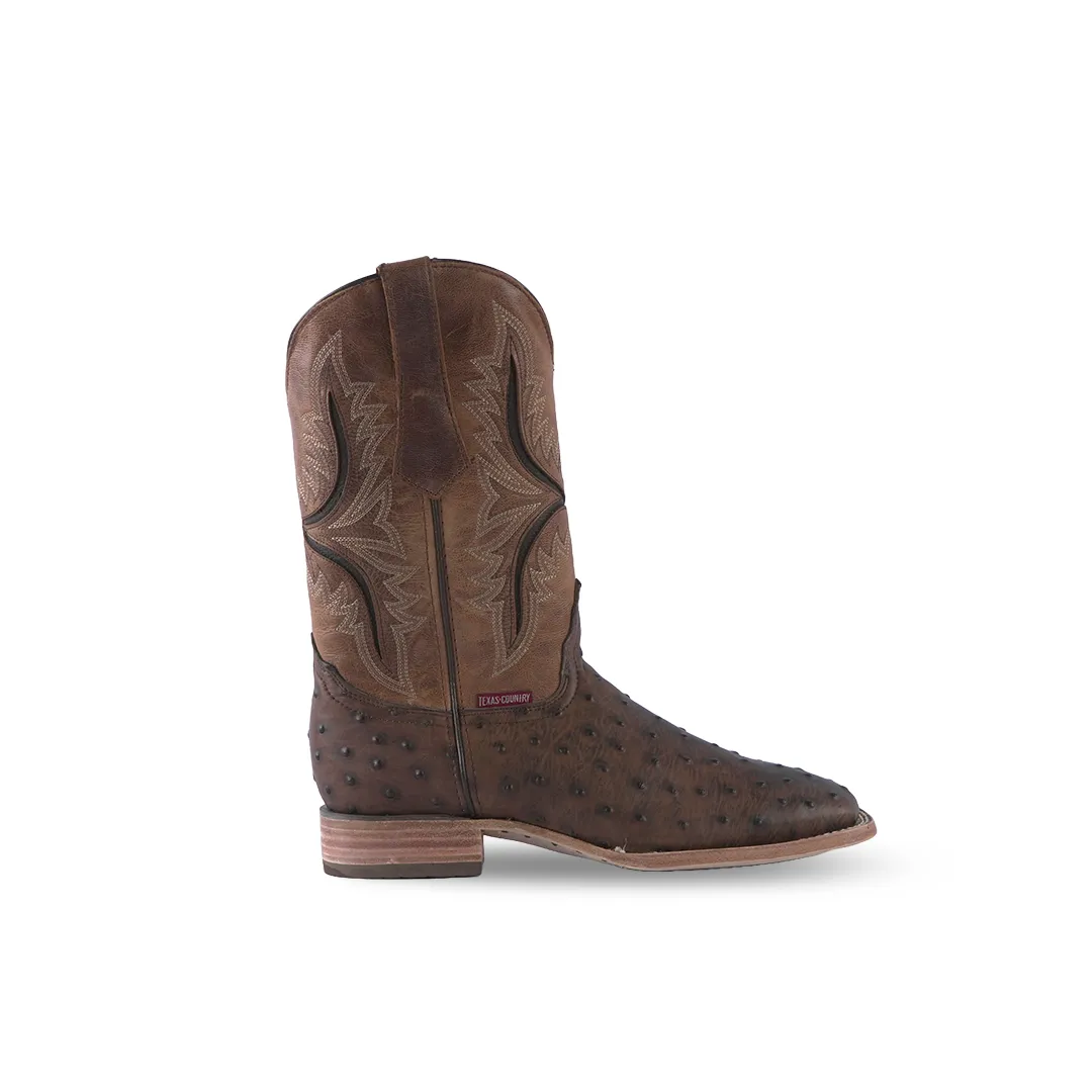 Texas Country Leather Western Boot Ostrich Print Cafe CC E593