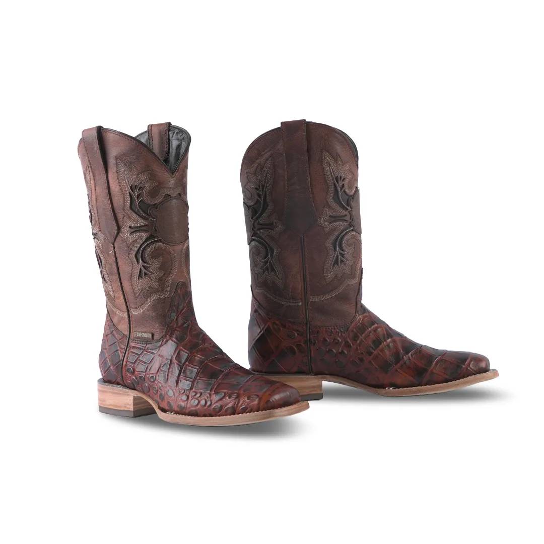 Texas Country Western Boot Munequeado Cognac Square Toe E658