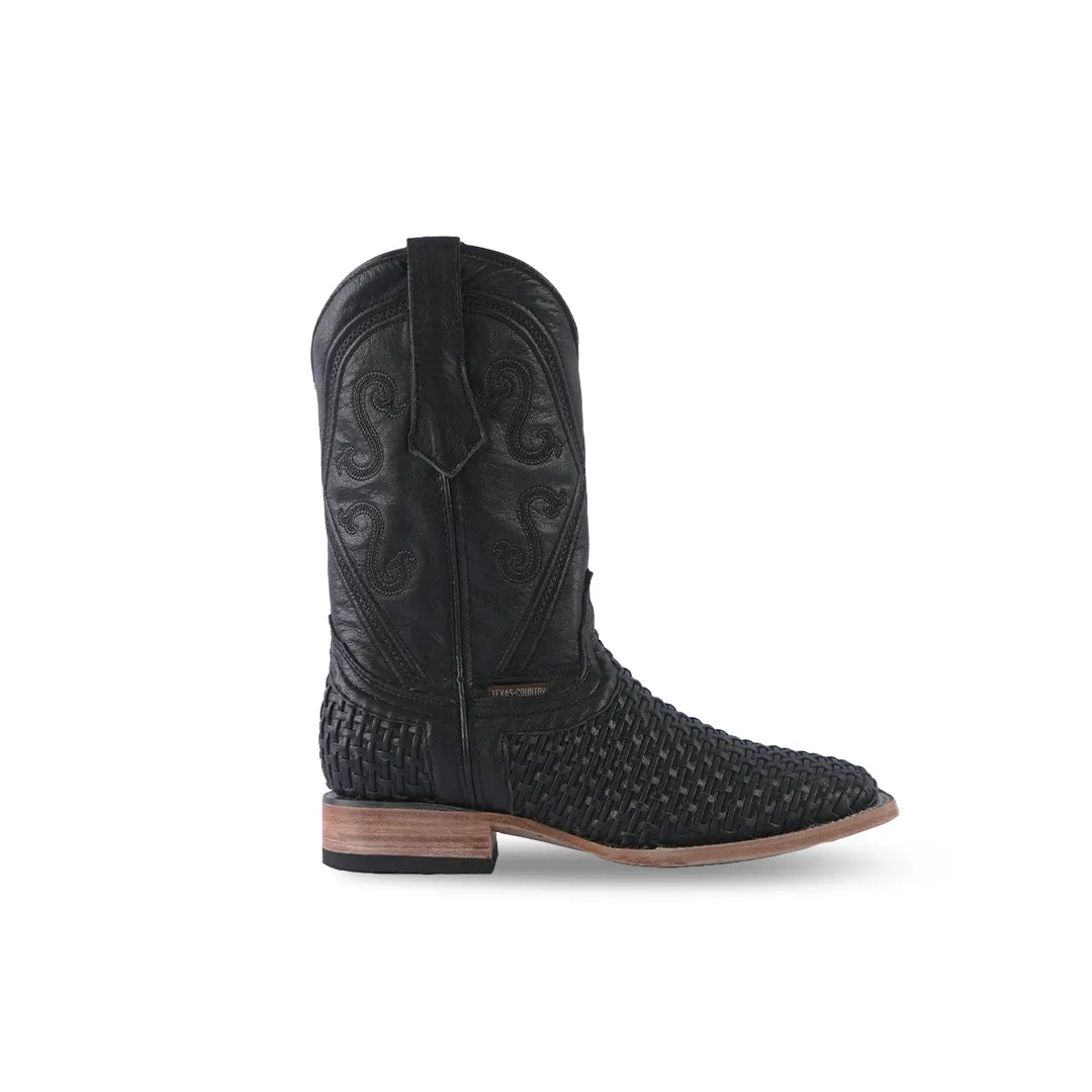 Texas Country Western Boot Rush Black Square Toe E633