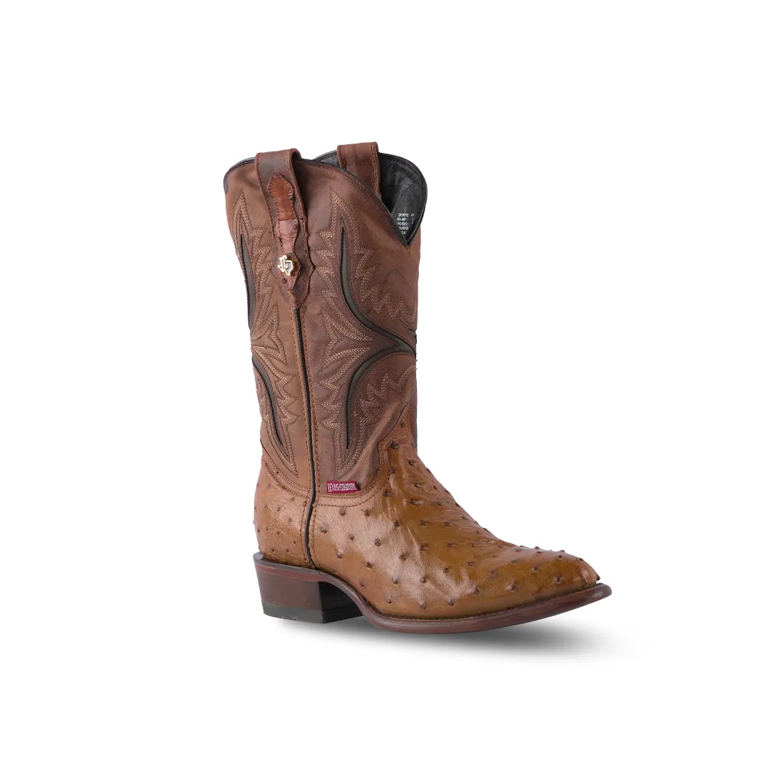 Texas Country Western Exotic Boot Ostrich Antique Saddle Round Toe AV230