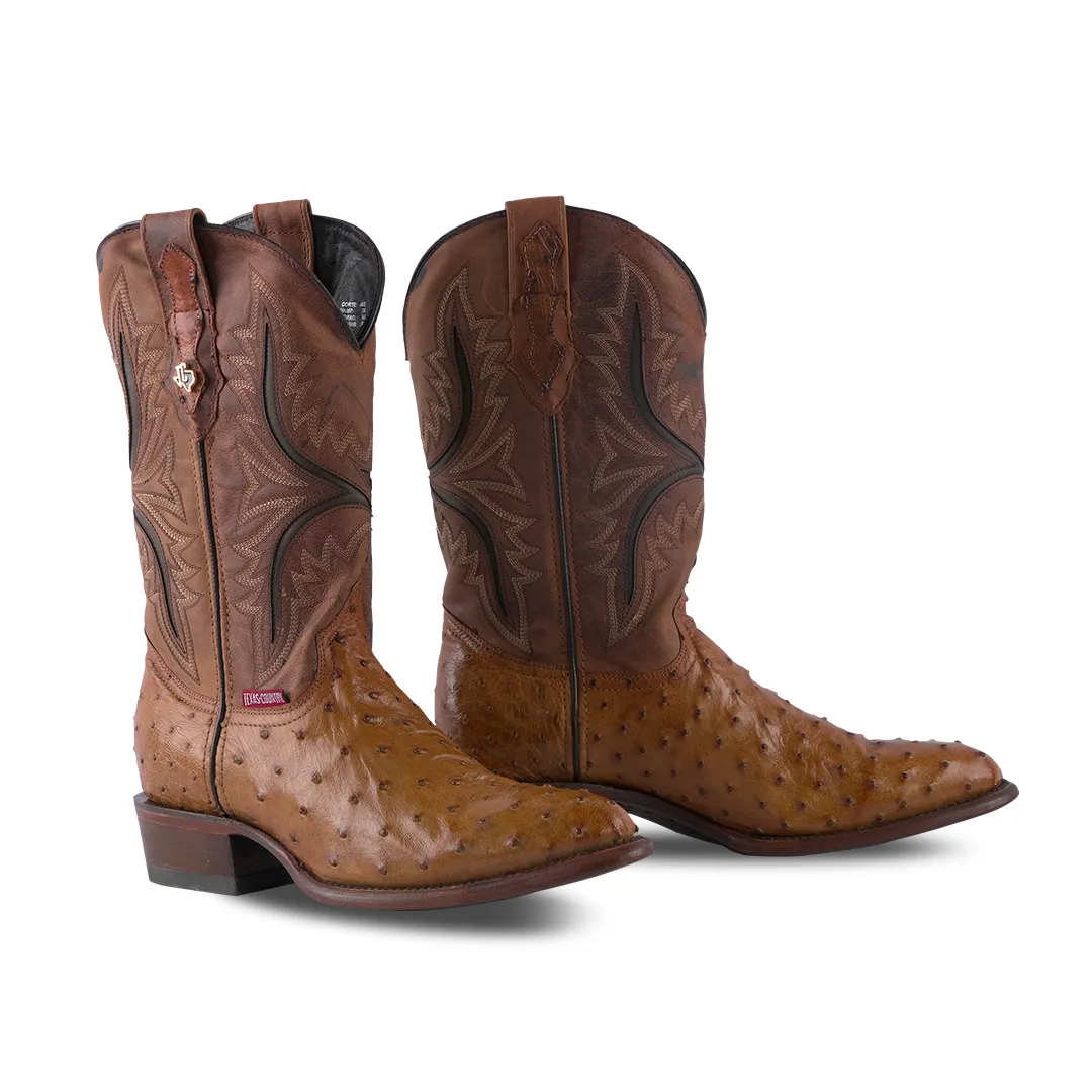 Texas Country Western Exotic Boot Ostrich Antique Saddle Round Toe AV230