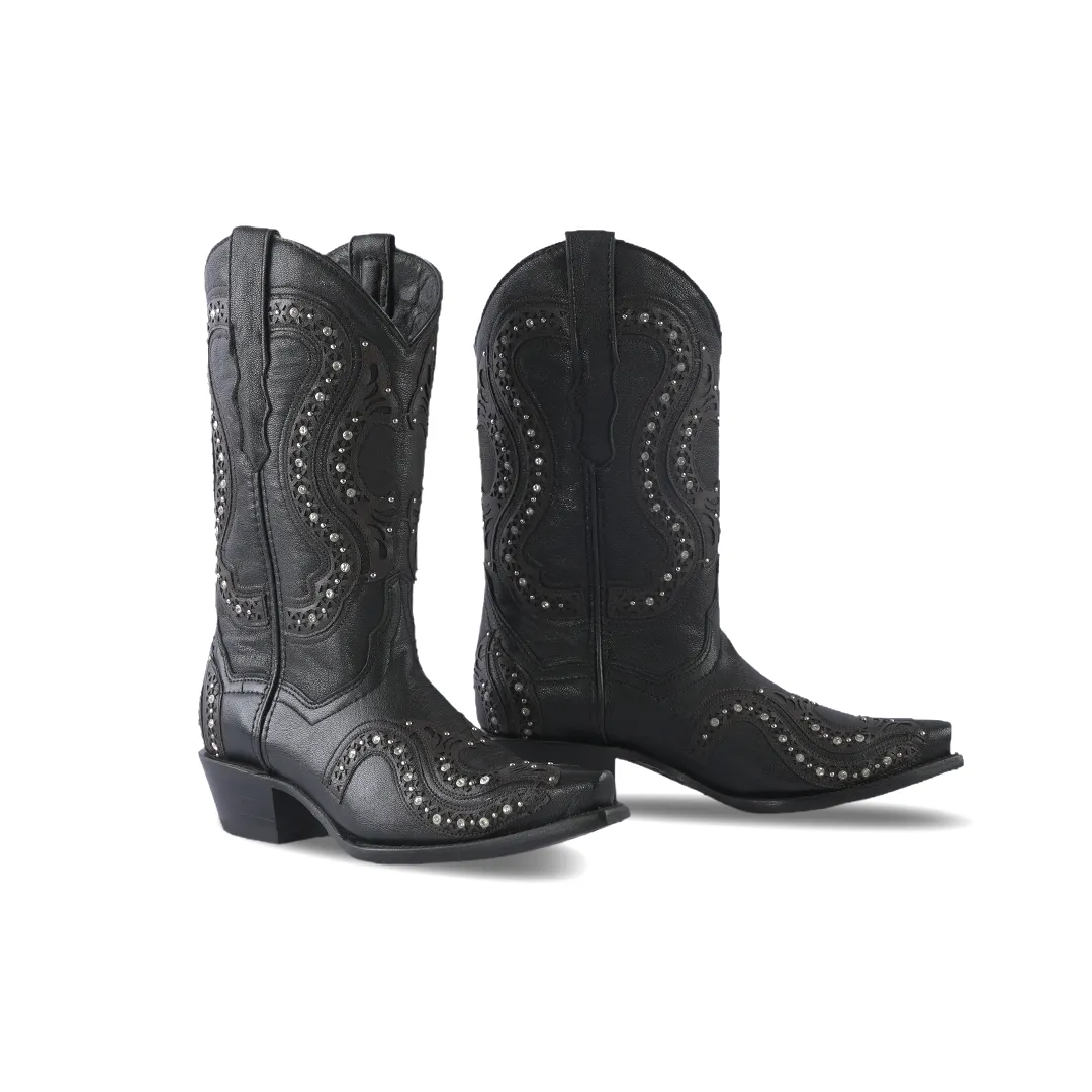 Texas Country Womens Western Boot Rush Black Love Cristal E717 -1