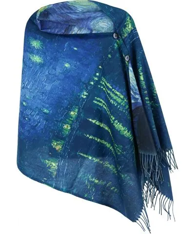 The Magic Scarf Company Women's Reversible Sueded Van Gogh Print Button Shawl