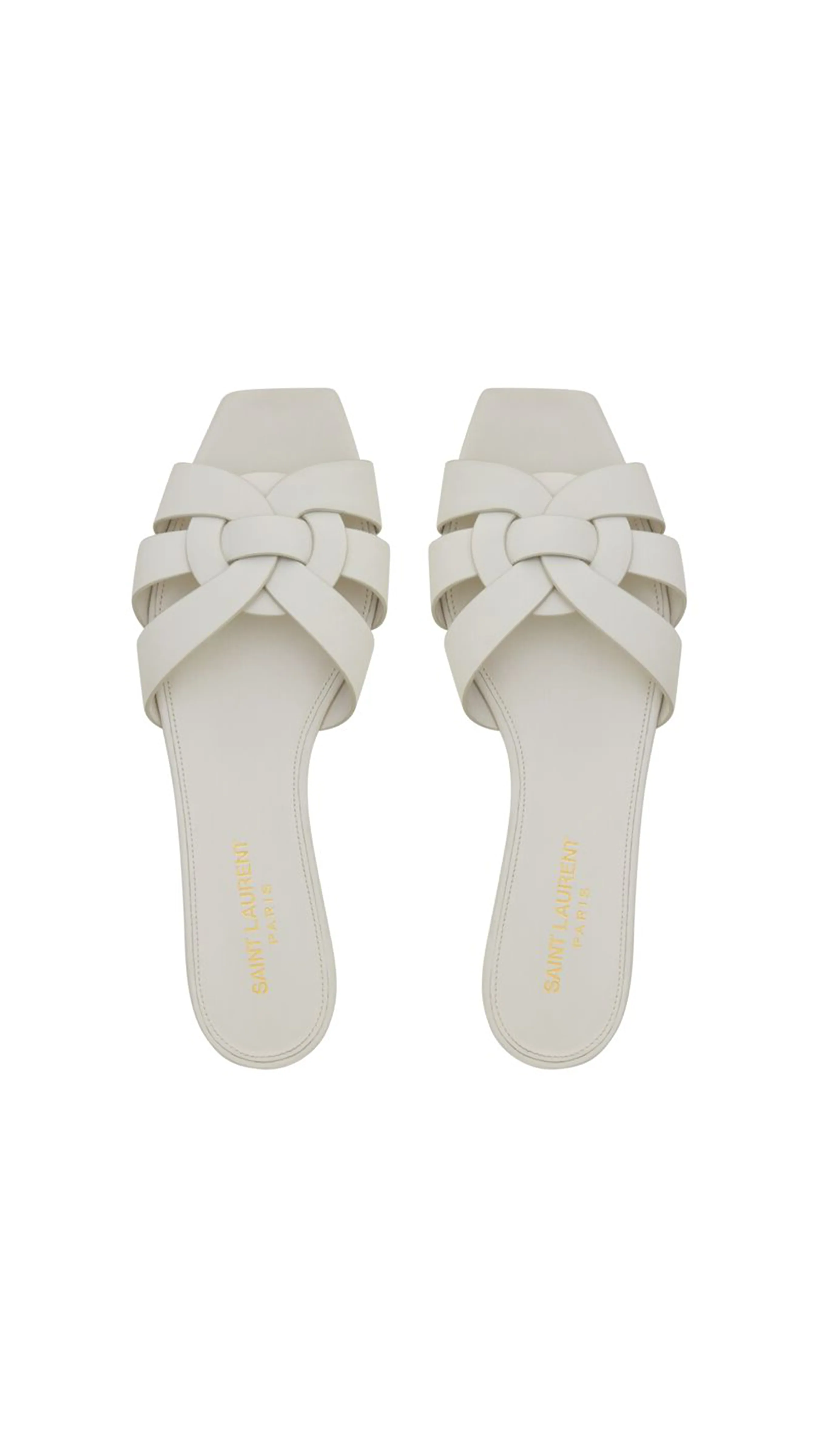 Tribute Flat Mules in Smooth Leather - White