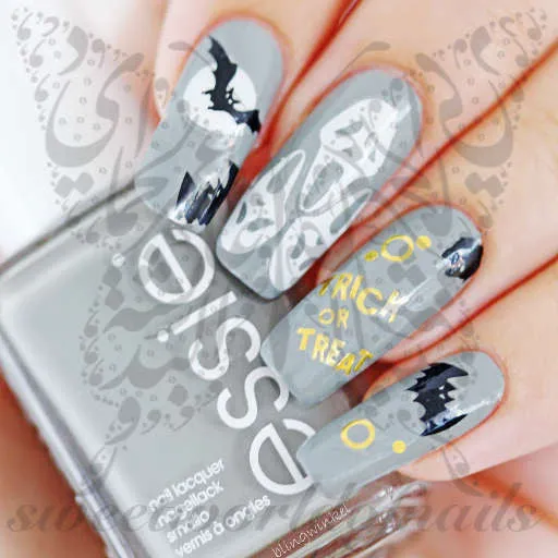 Trick or Treat Nail Art Bats and Ghost Face Nail Water Decals