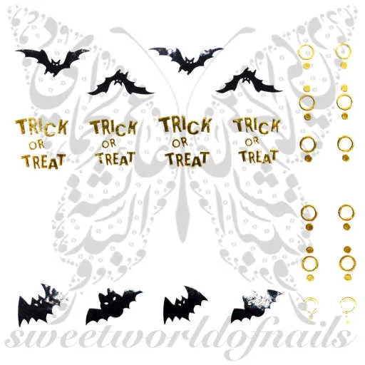 Trick or Treat Nail Art Bats and Ghost Face Nail Water Decals